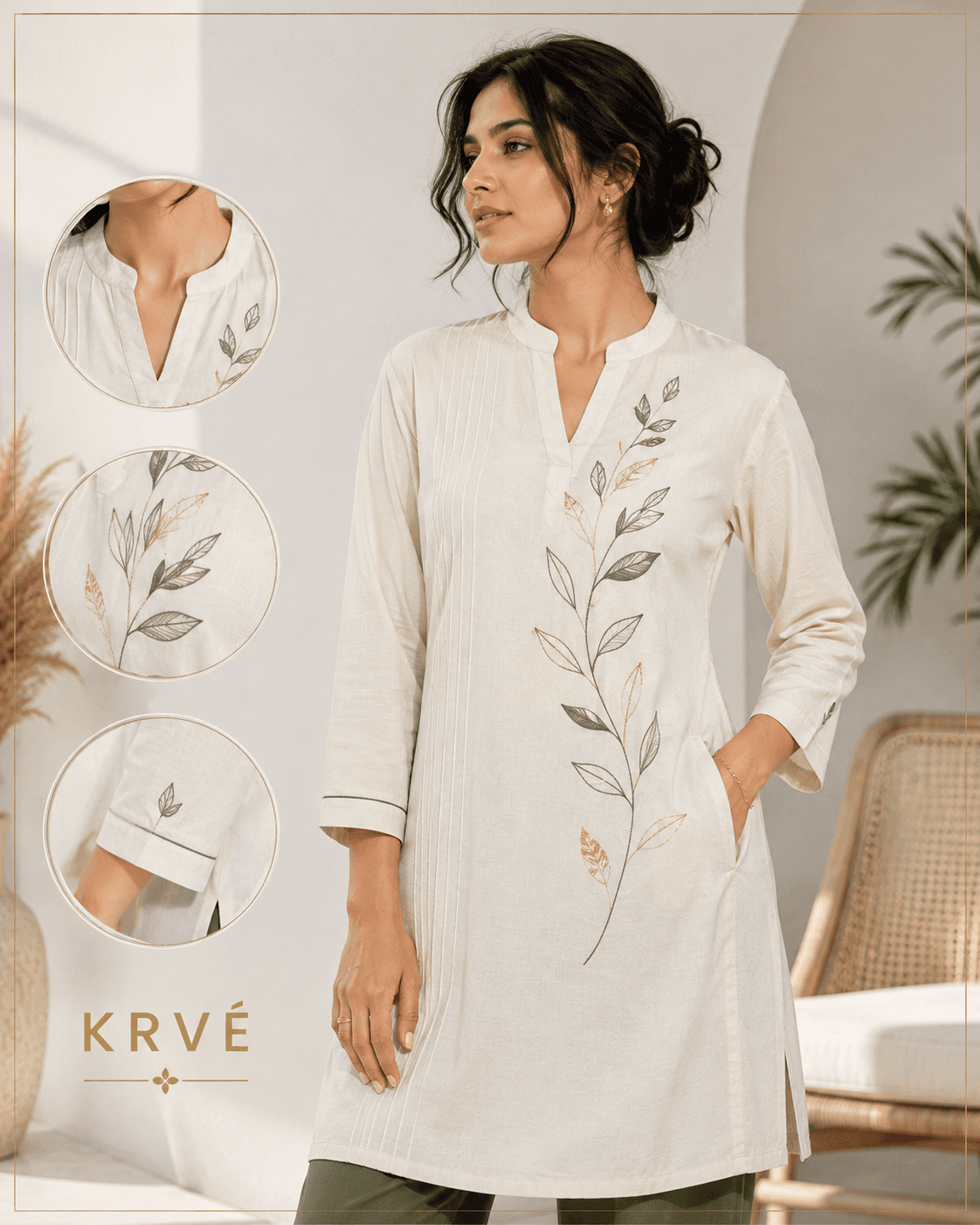 KRVE Elara Botanical Embroidered Kurti view 1